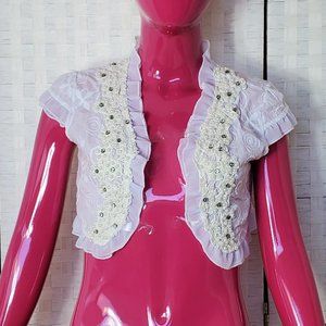White Lace Bolero W/ Pearl and Crystal